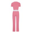 thumbnail image 3 of Camisas de Manga Corta para las Mujeres Fallow Blusa de Color Sólido con Set de Pantalones de Bolsillo, Cuerda de Dibujo de Cintura Elástica para el Uso Casual de Verano, 3 of 4