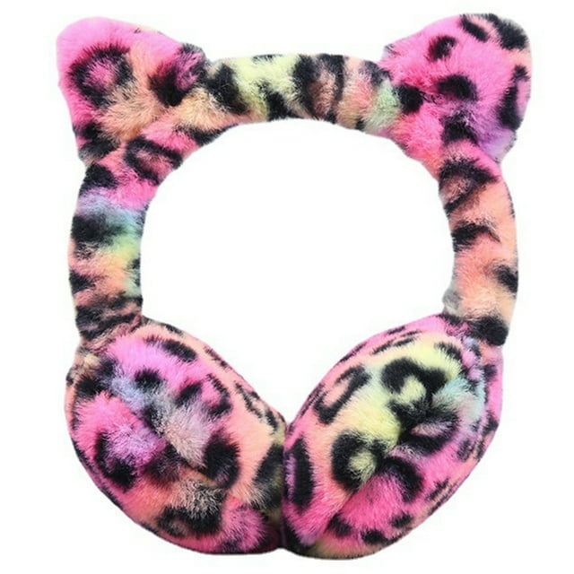 Cache-oreilles d'Hiver à Imprimé Léopard, Pliable, Duveteux, Cache-Oreilles, Chauffe-Oreilles pour l'Extérieur