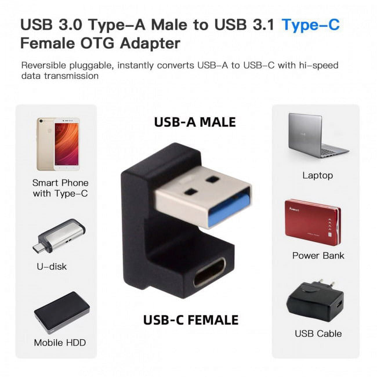 CY USB-C Type C Female Opposite U Shape Back Angled to USB