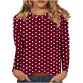 thumbnail image 6 of Dolkfu Pull-on Going Out Tops Long Sleeve Red Crew Neck French Chic Blouses & Tops Polka Dot Patchwork Retro Vintage Wine,Xl, 6 of 6