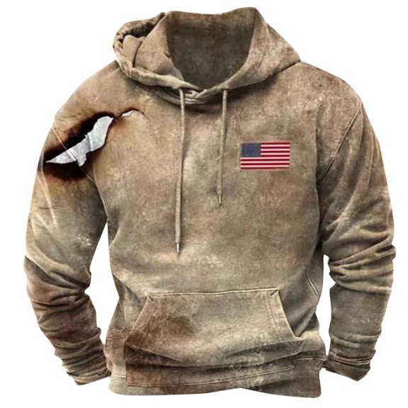 ZCFZJW Mens Patriotic Sweatshirts Vintage USA Flag Pattern Print Long Sleeve Casual Drawstring Hooded Pullover Tops Lightweight Comfy Athletic Workout Hoodie Outwear with Pockets White XXL