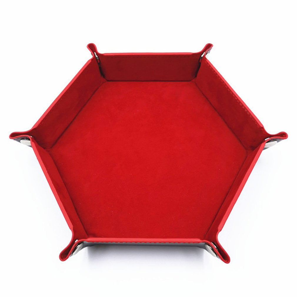 Dice tray hexagon pu leather collapsible rolling storage box tray for game 