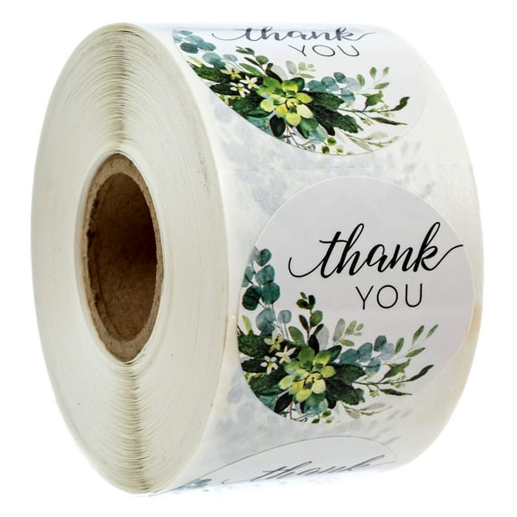 Boho Greenery Thank You Stickers / 500 Lush Greenery Floral Labels Roll / 1.5" Round Envelope Seals/Made in The USA