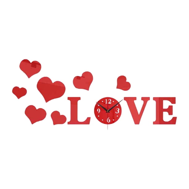 Pegatina de reloj de pared con forma de corazón de amor, silenciosa, resistente, fácil de instalar, calcomanía artística para reloj de pared Rojo