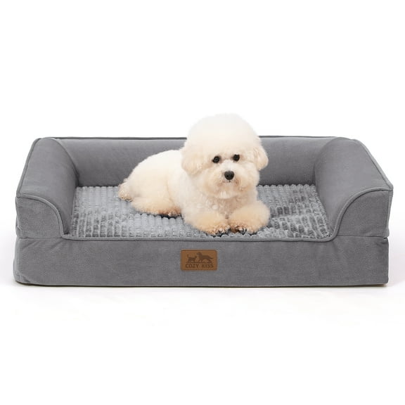 Orthopedic Cooling Foam Pet Bed with Sides, Removable Cover, Waterproof Liner & Anti-Slip Base
