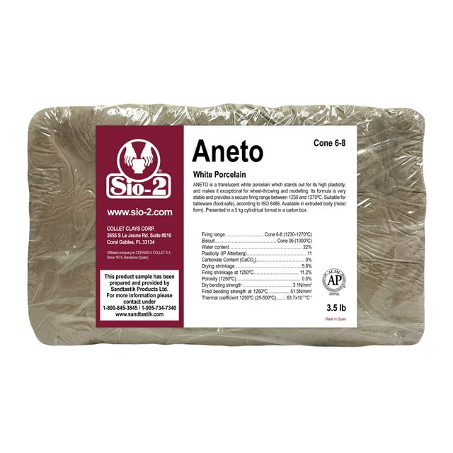 SIO-2 Aneto White Porcelain Ceramic Pottery Clay | 3.5 lb, Cone 6-8 | High Fire Kiln-Fired Clay
