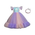 thumbnail image 3 of CUZIBR Girls Tutu Sequins Dress Ruffles Sleeveless Rainbow Glitter Tulle Long Dresses With Hairband Party Formal Gown Elegant Outfits,Pink,5-6 Years, 3 of 7