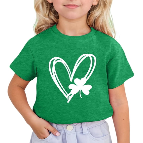 Kiijoy Toddler Girl's St. Patrick's Day T Shirt Short Sleeve Crewneck T-Shirt, Sizes 3-4