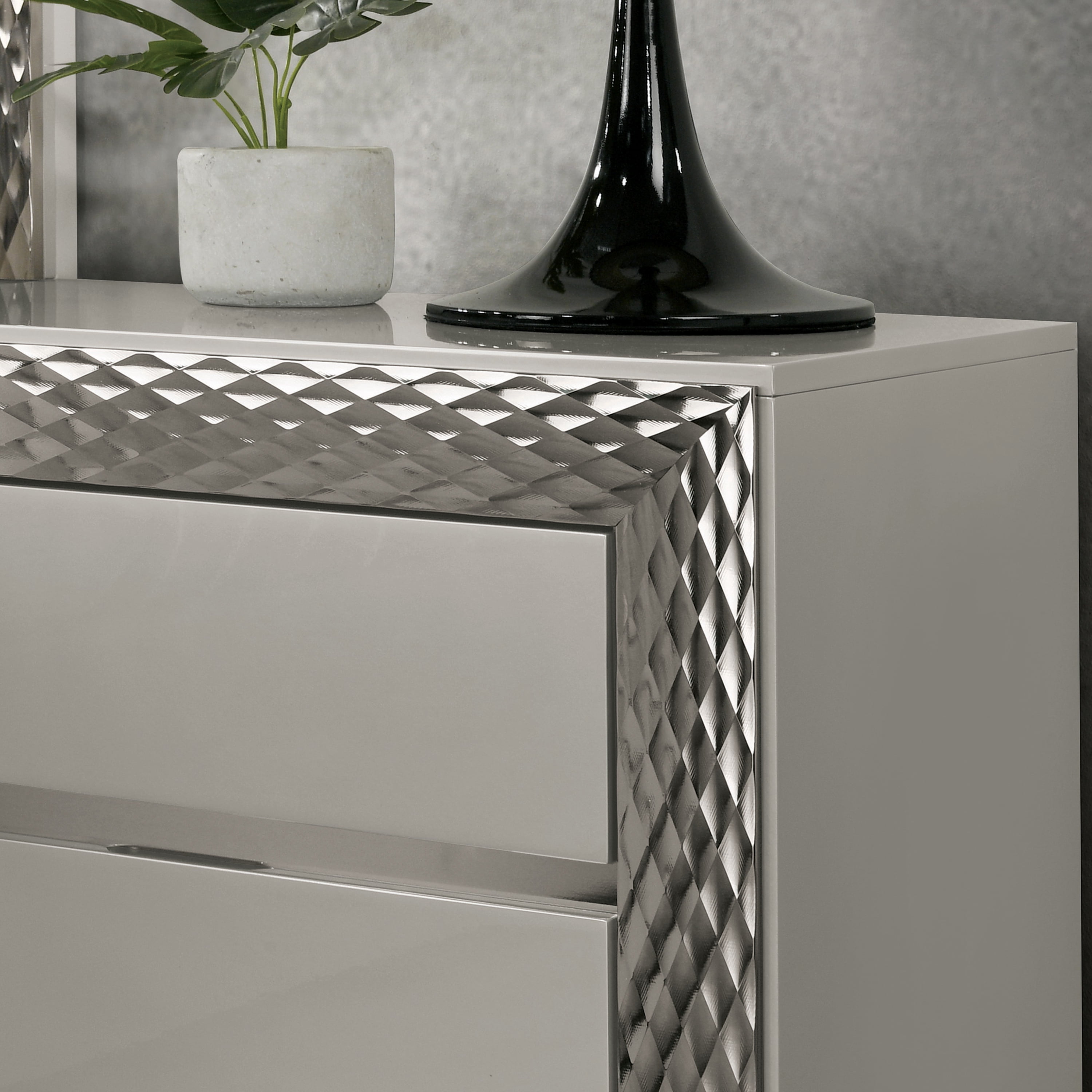 Furniture of America Encina Adult Glam 2-Drawer Nightstand, Gray