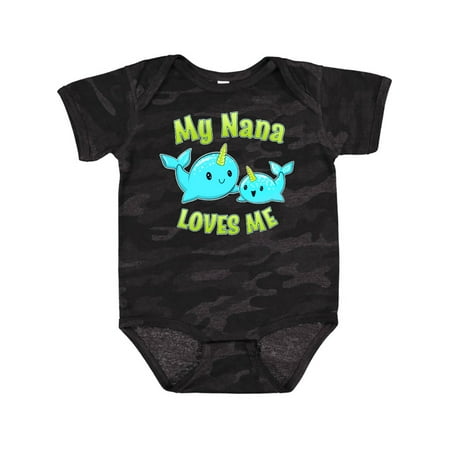 

Inktastic My Nana loves me- cute narwhal Gift Baby Boy or Baby Girl Bodysuit