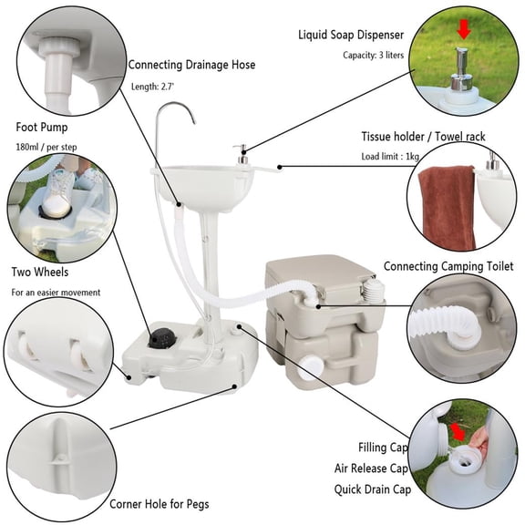 Portable Removable Outdoor Hand Sink with Portable Toilet （Same as 46793540）