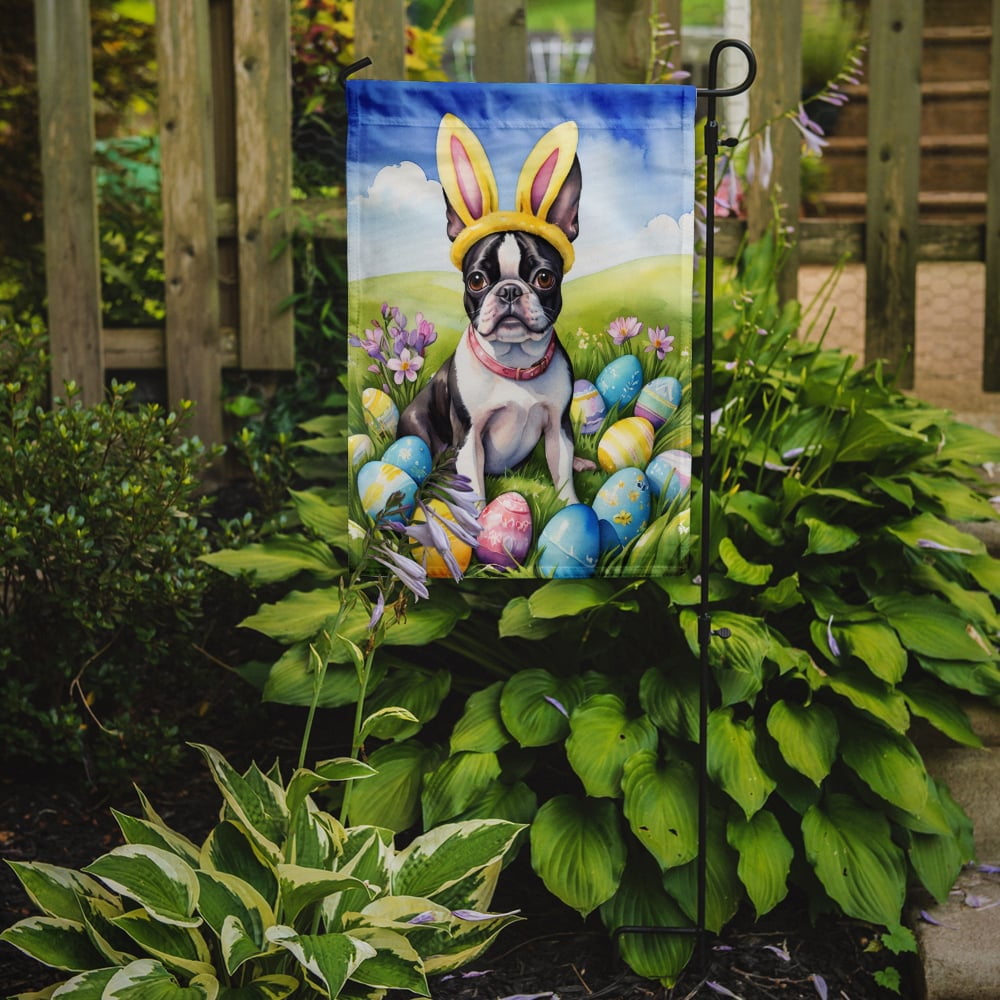 Boston Terrier Easter Egg Hunt Garden Flag 11.25 in x 15.5 in