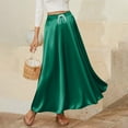 thumbnail image 2 of Levmjia Women Midi Skirt High Waist Solid Color Elastic Waist Drawstring Satin A Line Solid Color Casual Flowy Skirt For Spring Autumn Vacation, 2 of 6