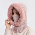 thumbnail image 1 of color Rose 2 En 1 Bonnet Femme Hiver Chaud Chapeau Charpe Bonnet Cagoule Hiver En Fausse Fourrure Tricot Pais Et Doux Coupe-vent Bonnet Cagoule, 1 of 4