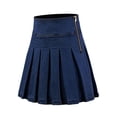 thumbnail image 2 of A2Y Women's Zipper School Uniform Denim Flare Mini Skirts Dark Navy L, 2 of 3