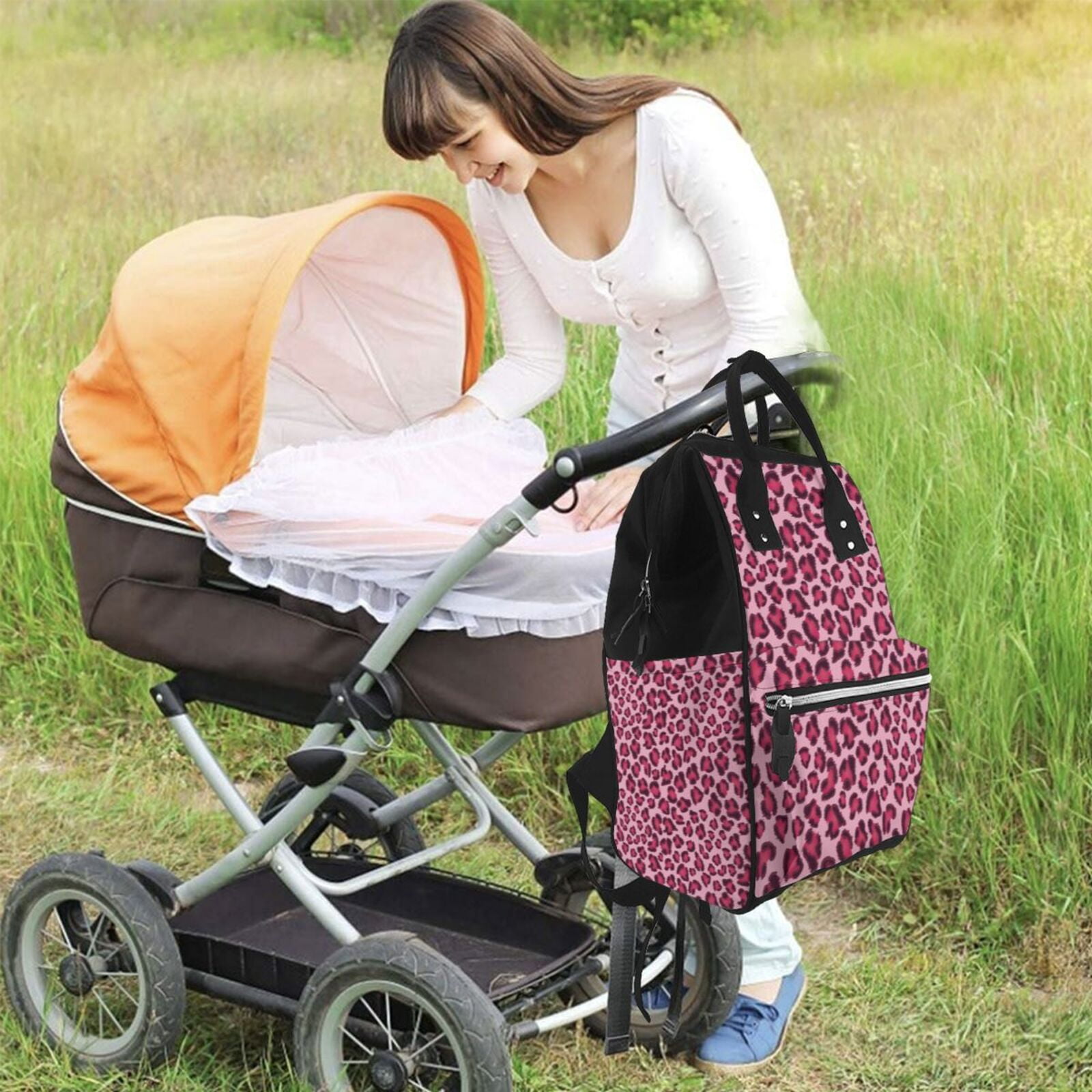 Defioc Rose Leopard Print for Baby Diaper Bag Backpack - Baby Bag for Boys & Girls - Diaper Backpack - Large Travel Diaper Bags- Baby Registry Search & Shower Gifts