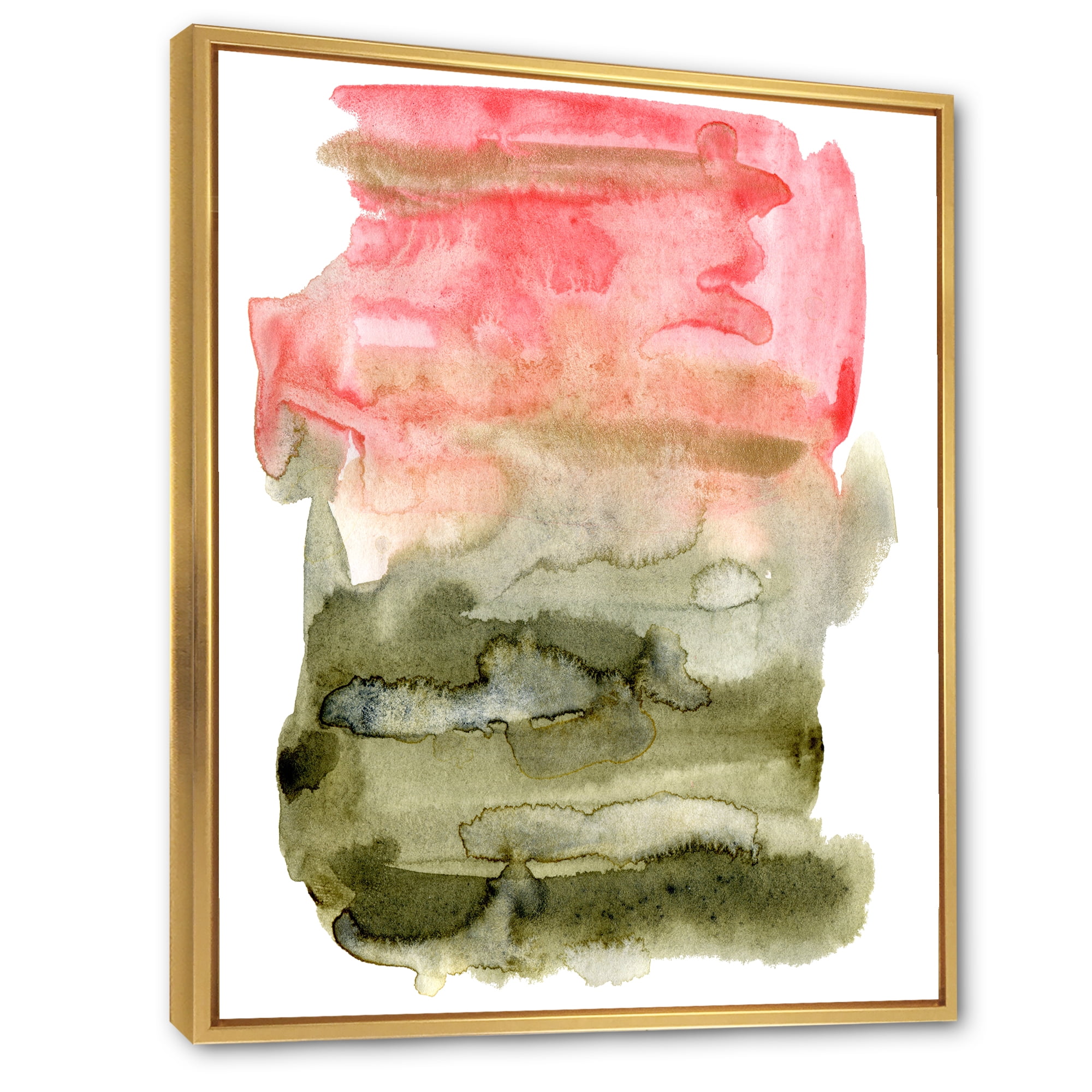 Designart 'Red Pink and Green Abstract Clouds' Modern Framed Canvas Wall Art Print