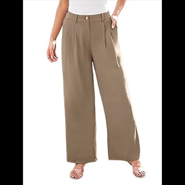 Pantalones de Vestir de Pierna y Cintura Alta para Mujer. Café Ligero XL