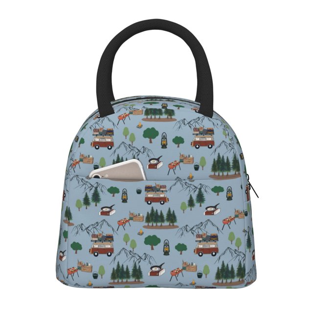 Fotbe Camping Caravan Bolsa de Almuerzo con Estampado, Lonchera Aislada, Contenedor de Comida Reutilizable Tipo Cooler a Prueba de Fugas
