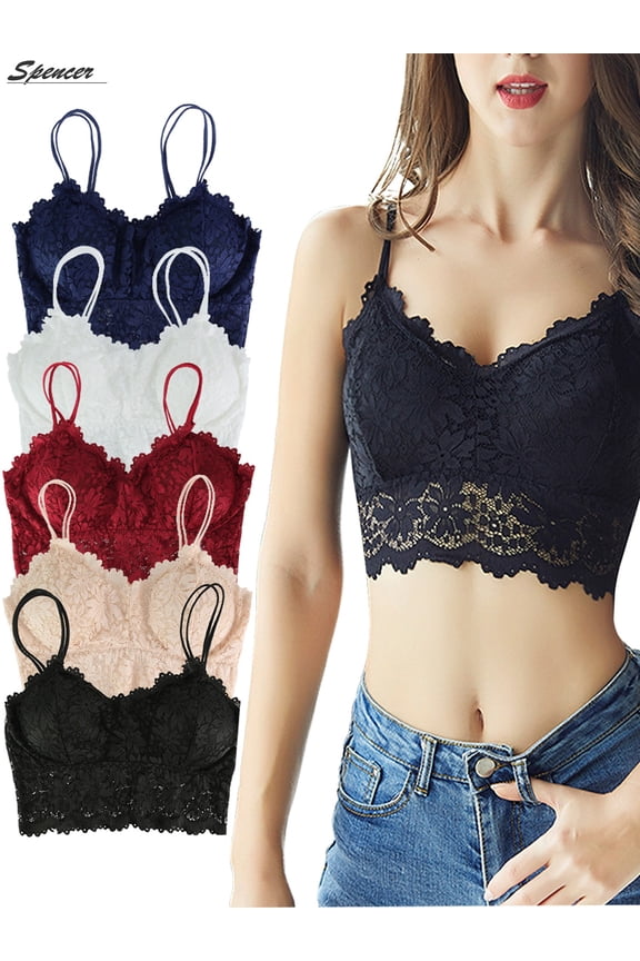 Womens Sexy Lace Backless Bralette Bra Vest Crochet Tank Camisole Padded Bra Crop Top Lingerie
