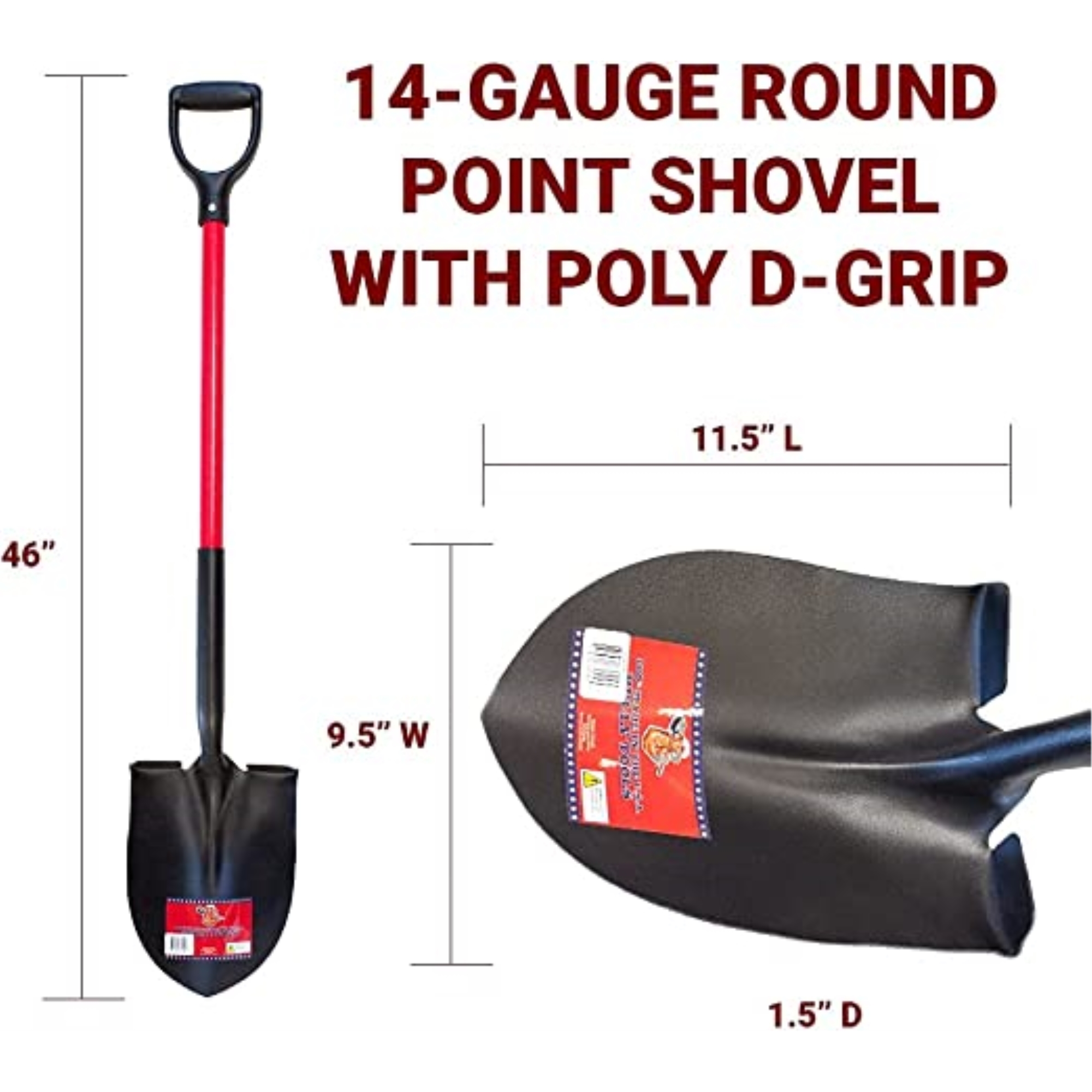 Bully Tools 82510 14-Gauge Round Point Shovel with Fiberglass D-Grip Handle, 46" - image 4 of 4