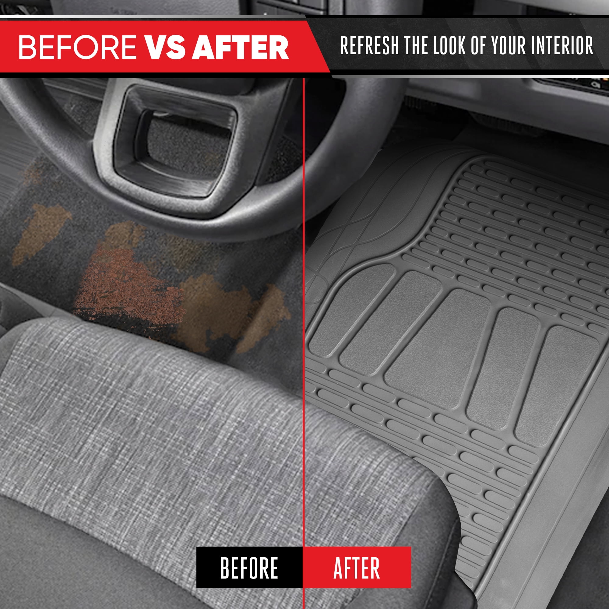 Motor Trend WingRunner Complementary Rubber Rear Floor Mats Liners for 2nd or 3rd Row, All Weather Protection Universal Design for Trucks Cars Sedan SUV