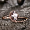 thumbnail image 4 of 11x9mm Oval Cut 5.75 Carat Morganite 10k Rose Gold Wedding Set Diamond Moissanite Bridal Ring Split Shank Art Deco Stacking Matching Band, 4 of 6