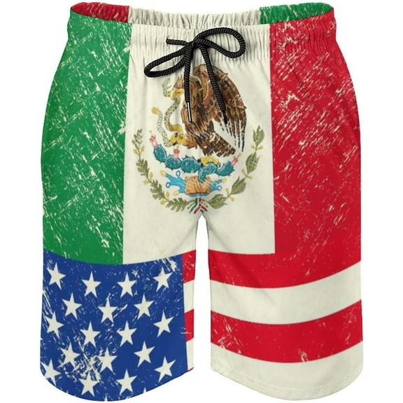 CROPD Mexican Flag Swim Trunks Mens Beach Board Shorts with Pockets