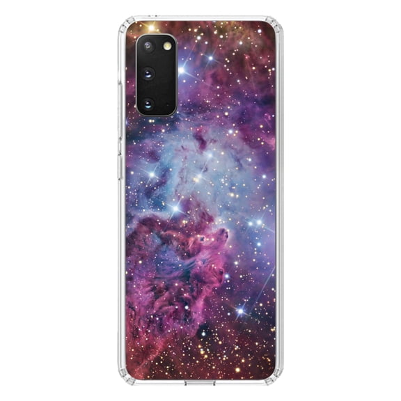 DistinctInk Clear Shockproof Hybrid Case for Galaxy S20 ULTRA / 5G (6.9" Screen) - TPU Bumper, Acrylic Back, Tempered Glass Screen Protector - Pink Purple Blue Fox Fur Nebula - Astronomy