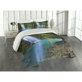 thumbnail image 2 of Ambesonne Aqua Quilted Coverlet 3 Pcs, Asia Thailand Jungle Trees, King Size, Turquoise Green Brown, 2 of 4