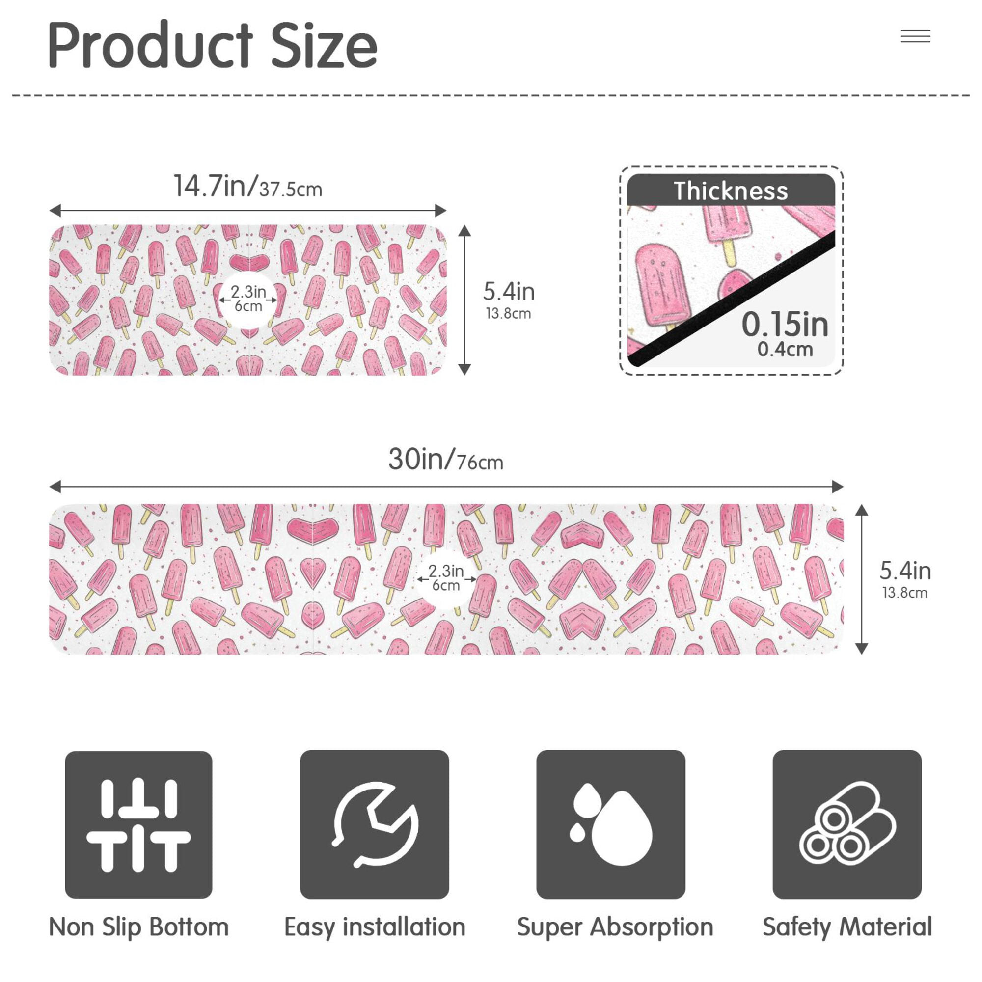 Yayeee Faucet Mat for Kitchen Sink 14.7" Diatomite Long Splash Guard Pad, Pink Popsicle Pattern, 2 Pack