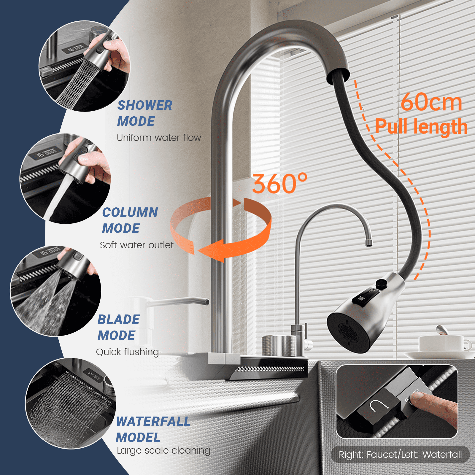 31.5 In Smart Waterfall Kitchen Sink with Temperature Display Faucet,Black Stainless Steel Drop In Single Bowl Sink,Topmount Workstation Bar Sink,with Knife Holder & Accessories