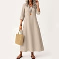 thumbnail image 2 of Cotton Linen Dress Women Solid Color Short Sleeve Tunic Boho A Line Maxi Dress Casual Summer Long Flowy Beach Vacation Clothes Cocktail Dresses, 2 of 2