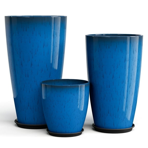 24,21,10 inch Large Planter for Indoor & Outdoor Plants, Set of 3, Sturdy Plant Flower Pots Modern Decor for Front Porch Patio,Blue