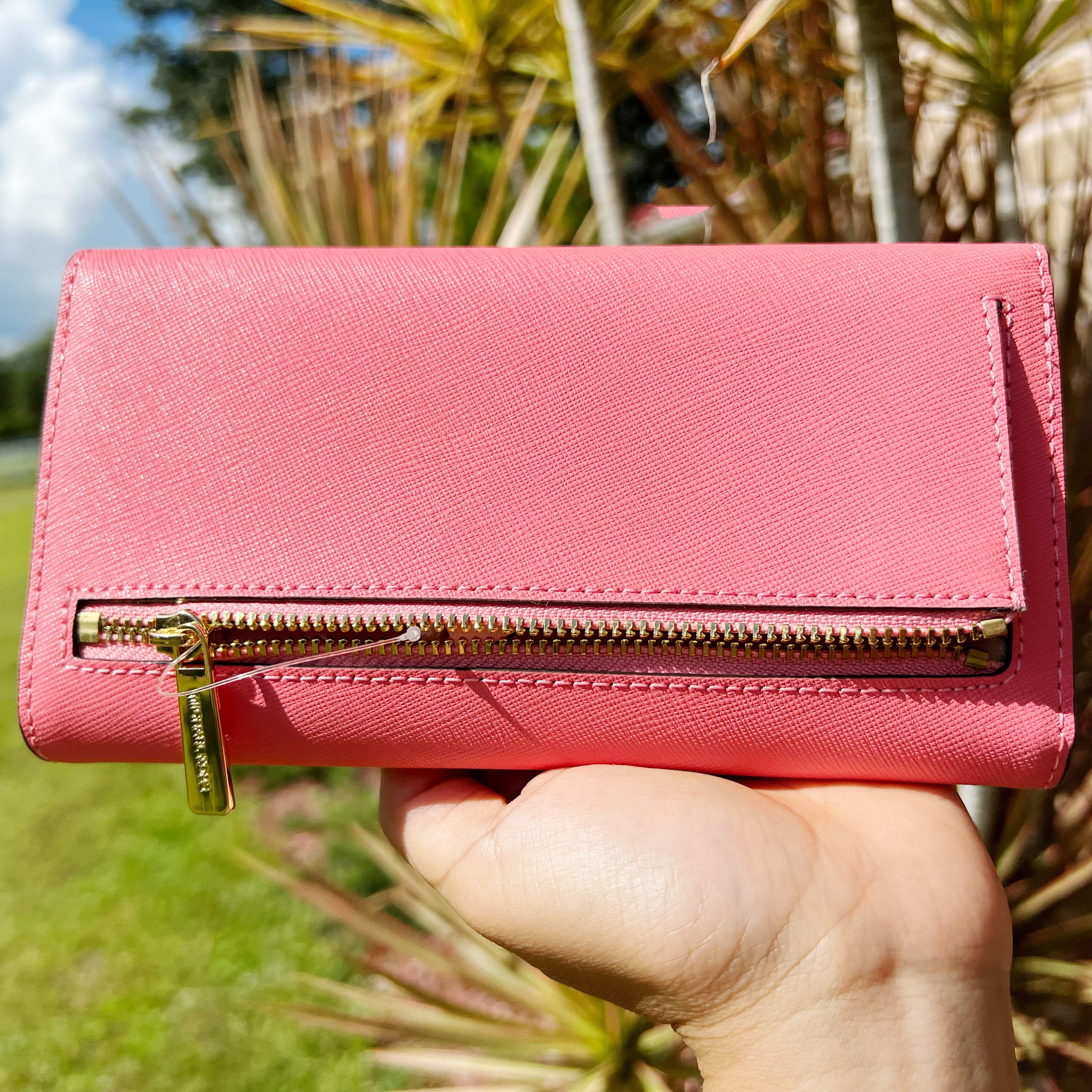 Prada Dark Pink Saffiano Leather Zip Wallet