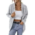 thumbnail image 2 of Women's Long Sleeve Hooded Drawstring Sweater with Zipper Autumn and Winter Cardigan Jacket Gray M, 2 of 9