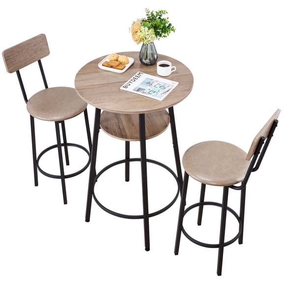 VEVOR Bar Table, 3PCS 23.5″ Bars Tables Set, Bar Tables and Chair Set with Rounded Corner Design, Round Pub Table with Two Stools for Office Desk, Breakfast Corner, Mini Bars, Light Gray, Black