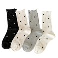 thumbnail image 1 of Xiao Hua 4 pares de calcetines de algodón para mujer, finos, suaves, cómodos, transpirables, de vestir, por encima del tobillo, para negocios, informales y deportivos (beige, blanco, gris, negro)., 1 of 2