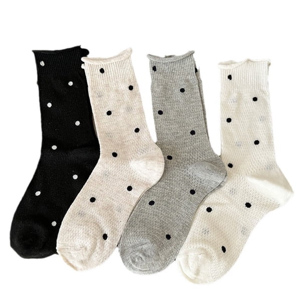 Xiao Hua 4 pares de calcetines de algodón para mujer, finos, suaves, cómodos, transpirables, de vestir, por encima del tobillo, para negocios, informales y deportivos (beige, blanco, gris, negro).