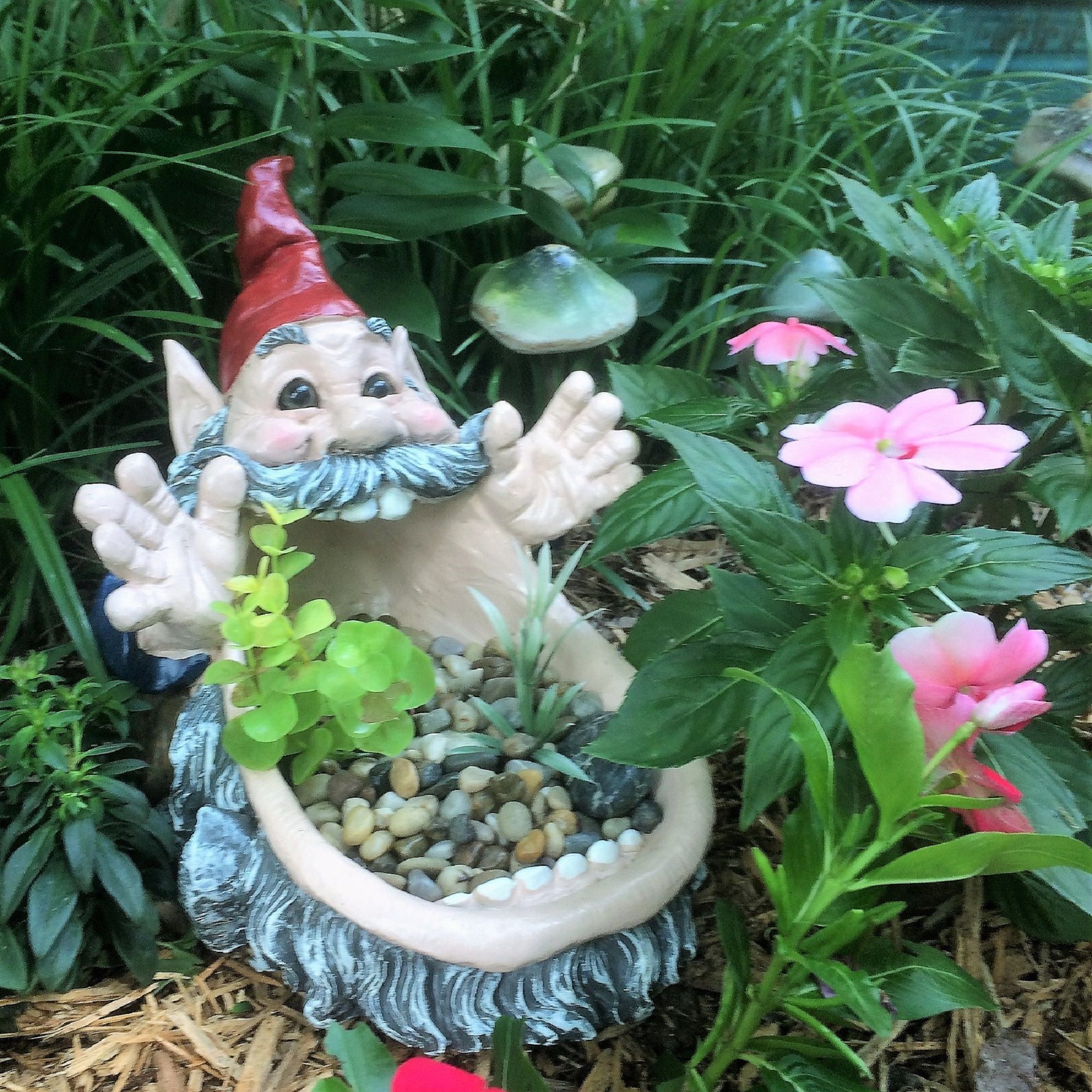 Homestyles 11 in. Gnome Big Mouth Multi Function Planter, Bird Feeder