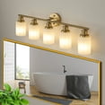 thumbnail image 4 of 31" Modern 5-Light Vanity Wall Sconce, Golden Finish with Frosted Glass Shades for Bathroom or Hallway Lighting (No Bulbs), 4 of 9