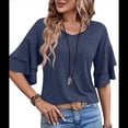 thumbnail image 1 of Camiseta de Corta con Volantes para Mujer, Cuello en V, Acampanada de Doble Capa Azul Marino L, 1 of 9