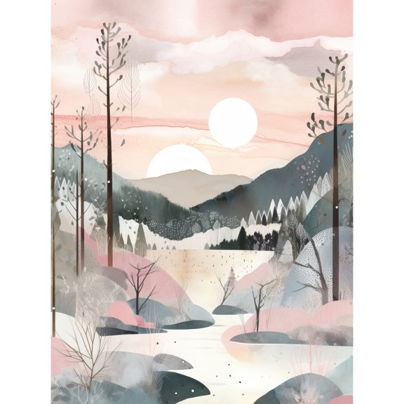 Concept Art Watercolour Forest Winter Landscape Unframed Wall Art Print Poster Home Decor Premium