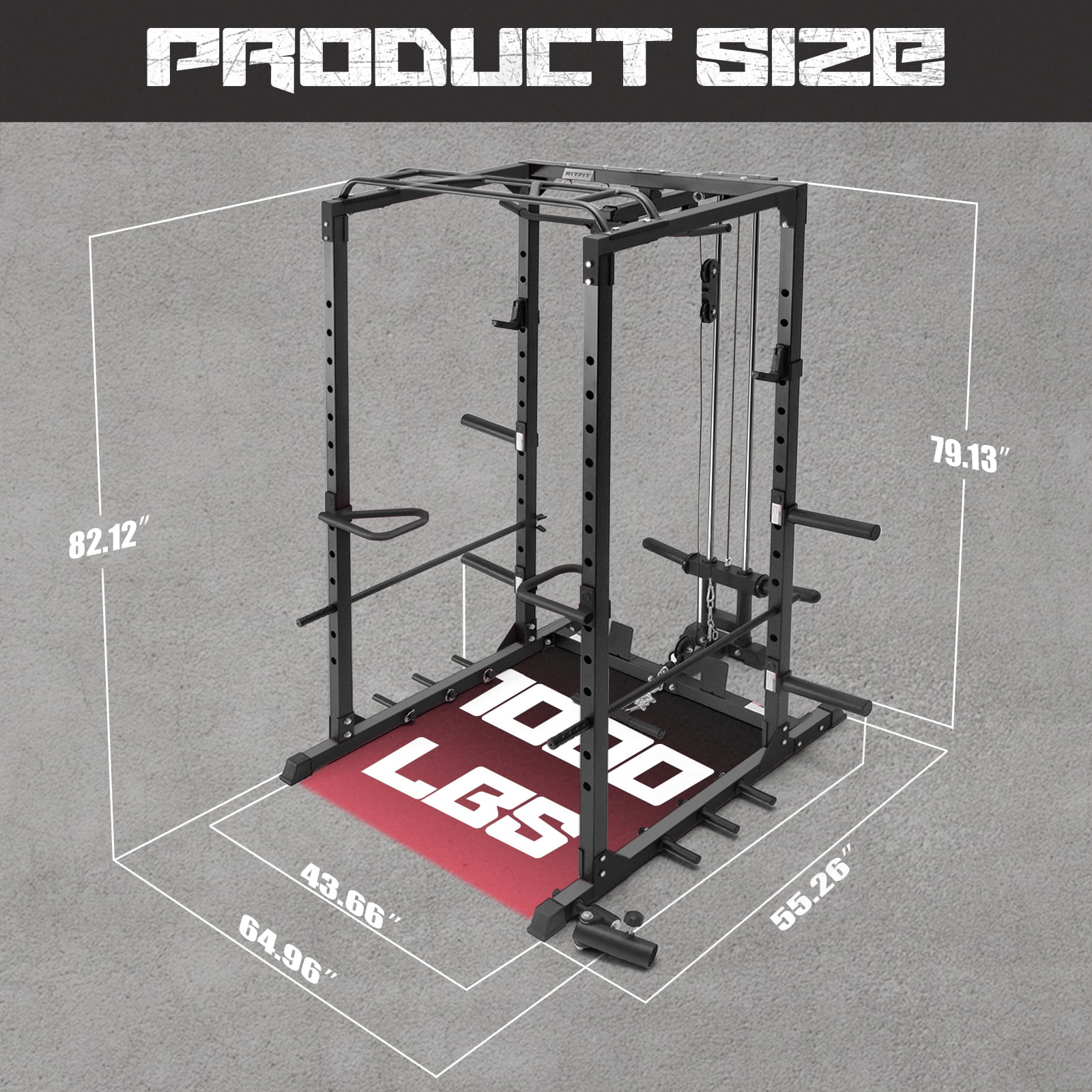 RITFIT All-In-One Squat Rack for Home Gym, PPC02C Multi-Function 1000 LBS Capacity Power Cage with Lat Pulldown, Pulley System, Dip Bar, Landmine & More Power Rack Attachments