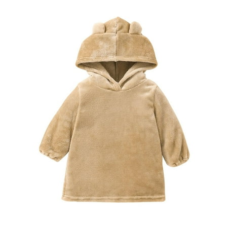 

YYDGH Reduced Baby Kids Boys Girls Fuzzy Sherpa Pullover Hoodie Sweatshirts Fall Winter Warm Bear Ear Hooded Tops(Khaki 9-12 Months)