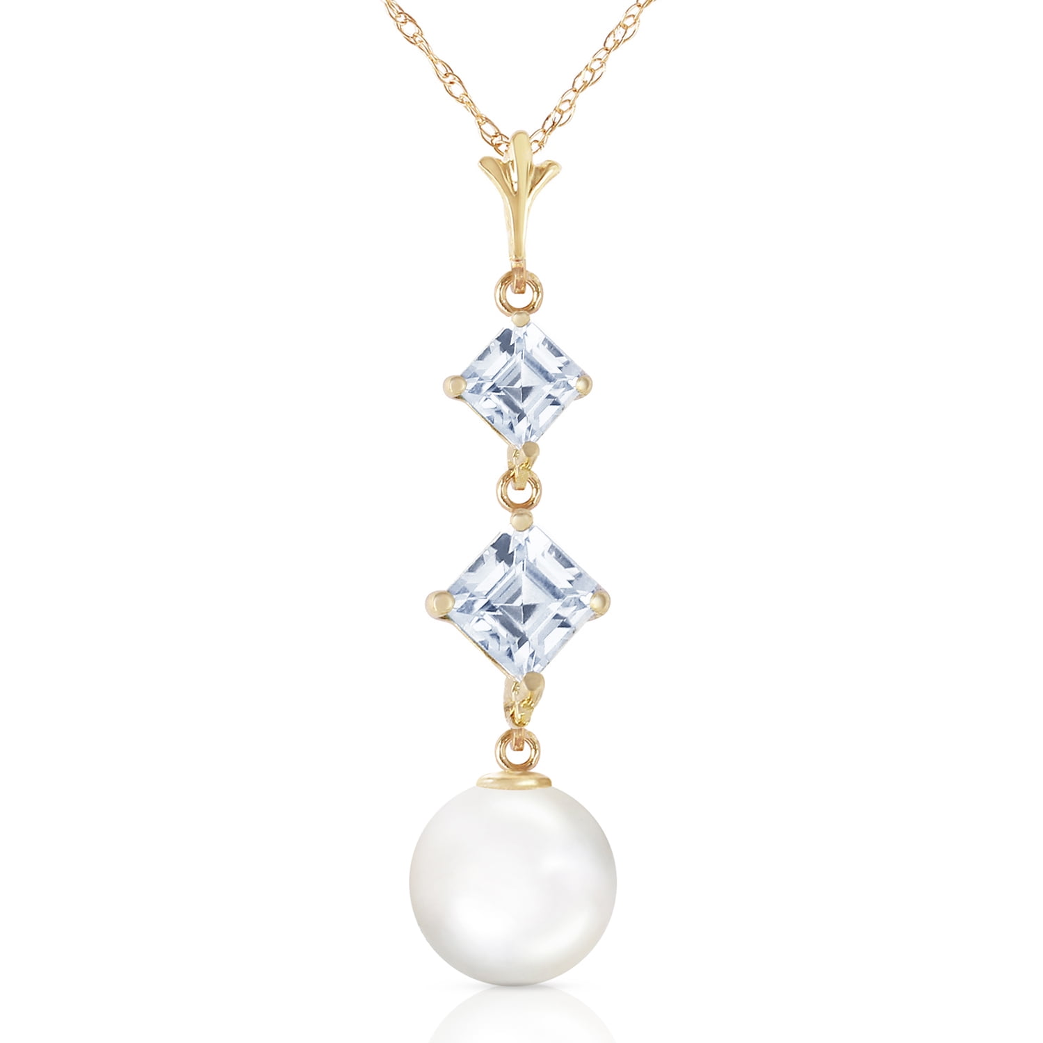 Galaxy Gold 14K Solid Gold Natural Aquamarine Necklace for Women - Yellow Gold Fine Jewelry
