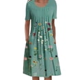 thumbnail image 2 of Robes d'Été Robe d'Été Casual Col Rond Manches Courtes Pliage Imprimé Floral Robes Vert XL, 2 of 8