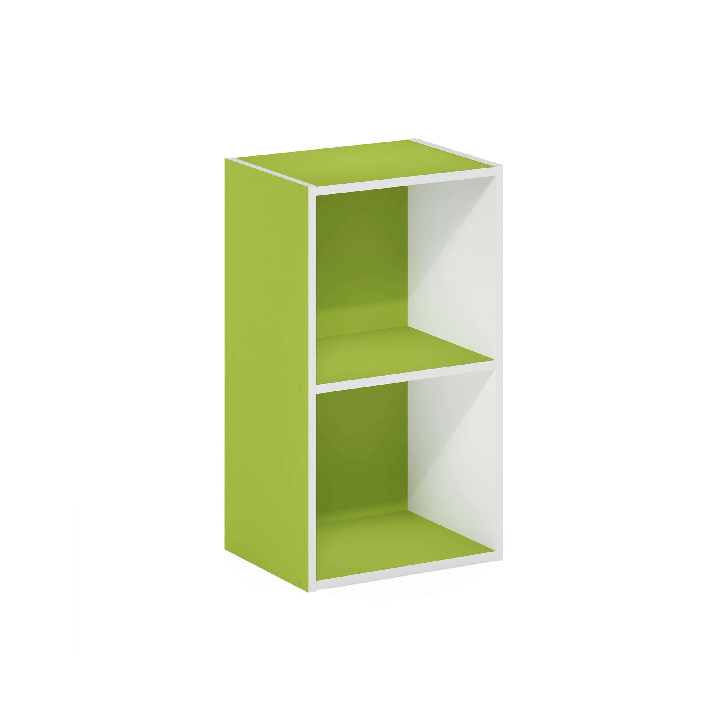 HOMLUX 9" x 12" x 21" Storage Shelf 2 Tier Cube Bookcase, Suitable for Small Space, White & Green