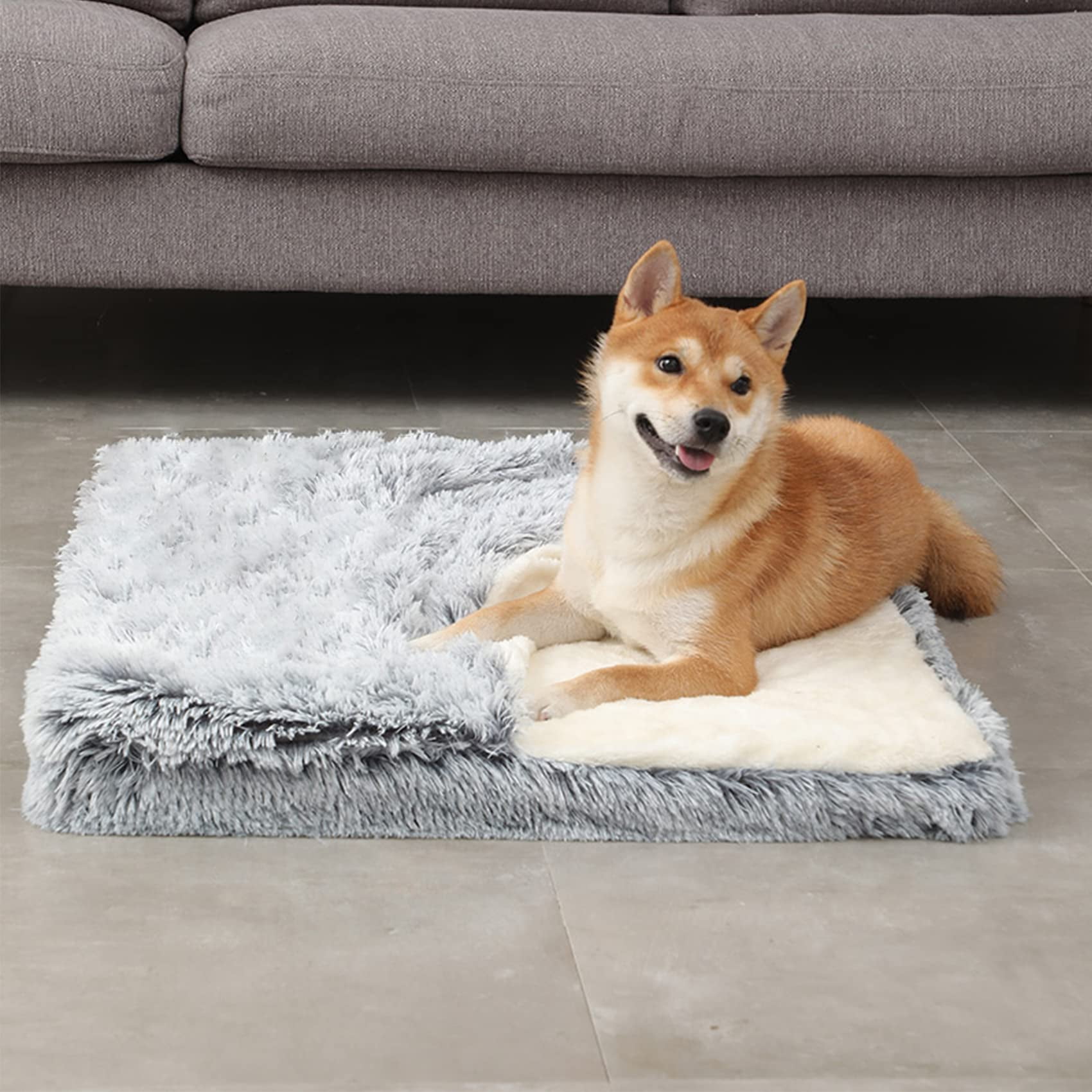 Orthopedic Dog Bed with Removable Washable Cover, Anti-Anxiety Memory Foam Calming Pad, Cozy Rectangle Pet Crate Mat for Puppies and Cats