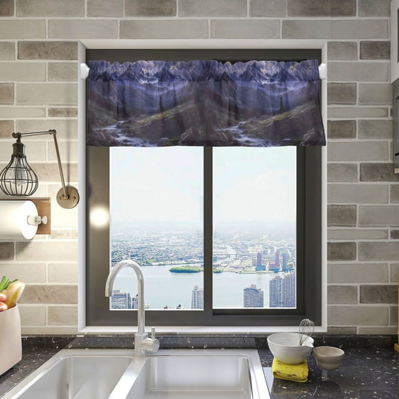 Yayeee Kitchen Valance Rod Pocket 54" x 18" Living Room Window Curtain, Moonlight Mountain